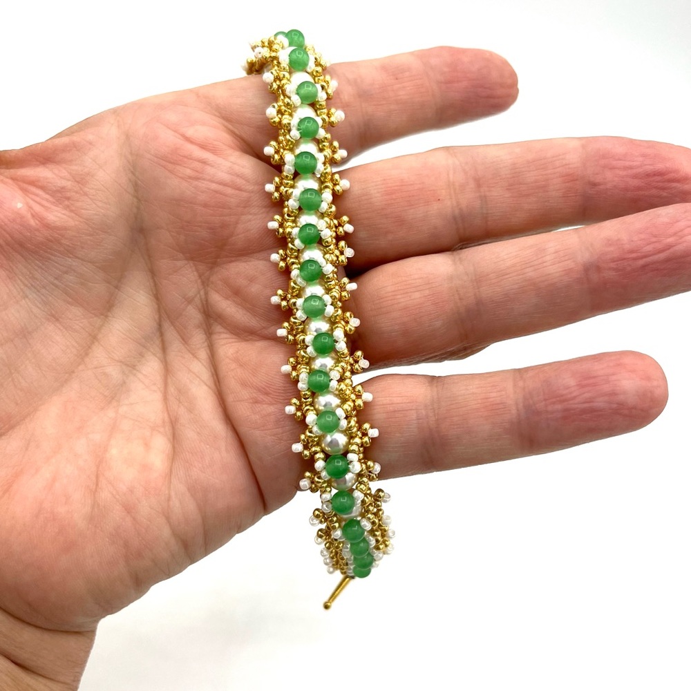 HAND CRAFTED Swarovski Pearl and Jade Party Bracelet - Picture 9 of 10
